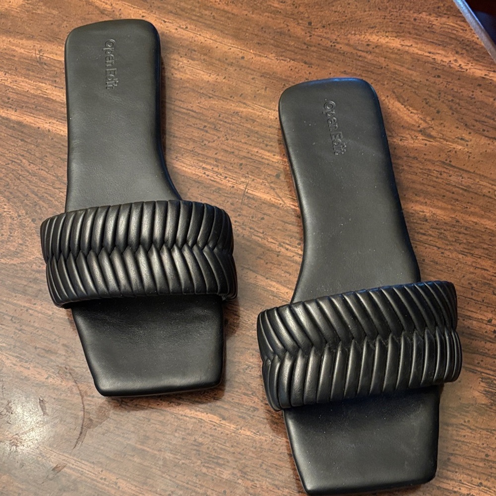 Open Edit Black woman’s  Slide Sandals